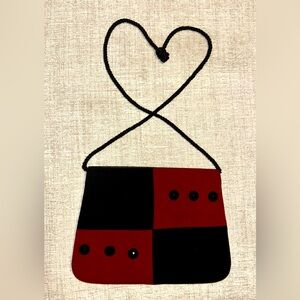 Vintage 90s Whittall & Shon Colorblock Satin Mini Shoulder Bag Red Black Purse